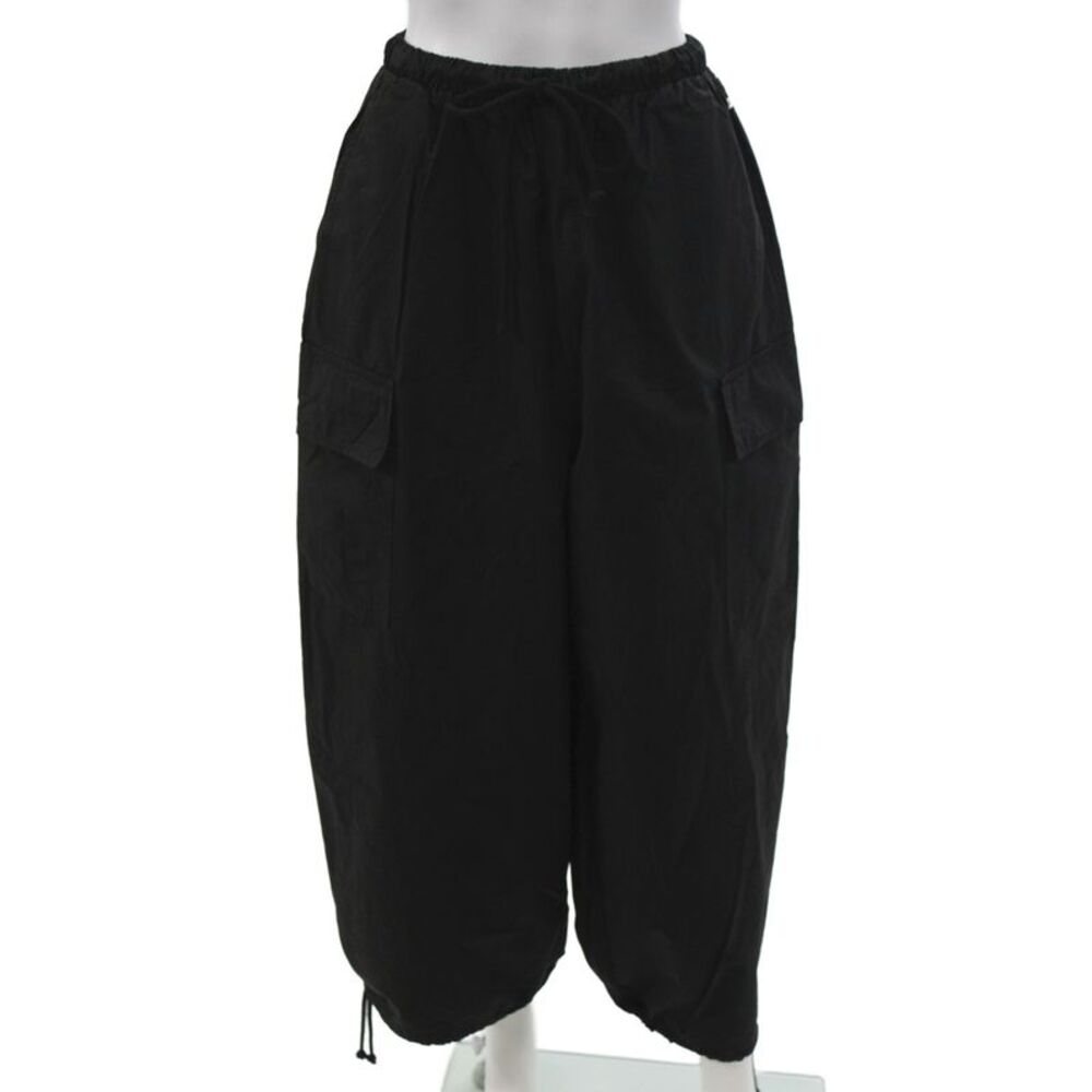 Stateside Womens Cargo Pants Black Cotton Drawstring Inseam 27 Size M